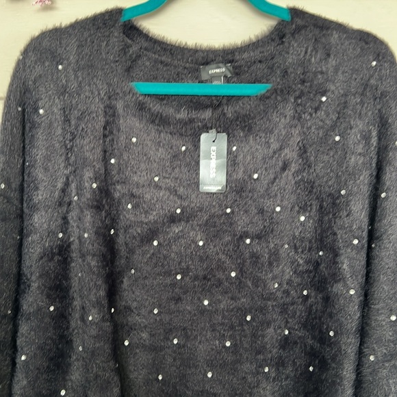 Express rhinestone embellished fuzzy sweater size M - Picture 2 of 3